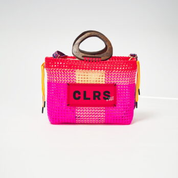 Colorful "Flower" tote bag with floral tones, handwoven from recycled plastic, featuring cotton lining and repurposed scarf by CLRS by SAAT.